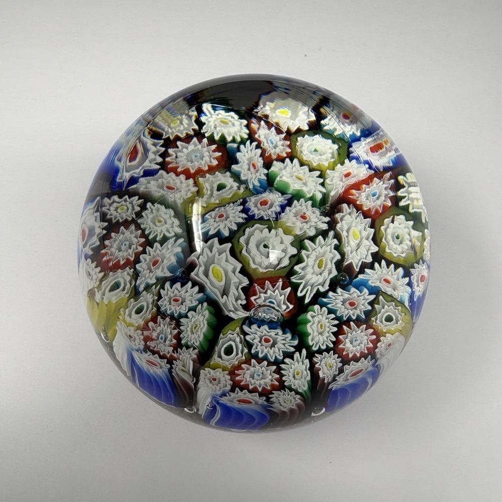 Vintage Millefiori Art Glass Paperweight Multicolor Floral Dome 4"
